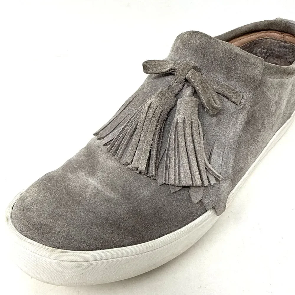 Kate Spade Suede Lenna Sneakers Womens Sz 6 Gray Kiltie Fringe Tassel Side Zip